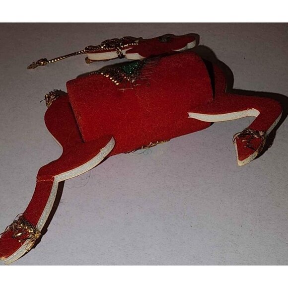 Vintage Red Reindeer Christmas Ornament With Gold Accents & Green Saddle AX - Picture 8 of 9